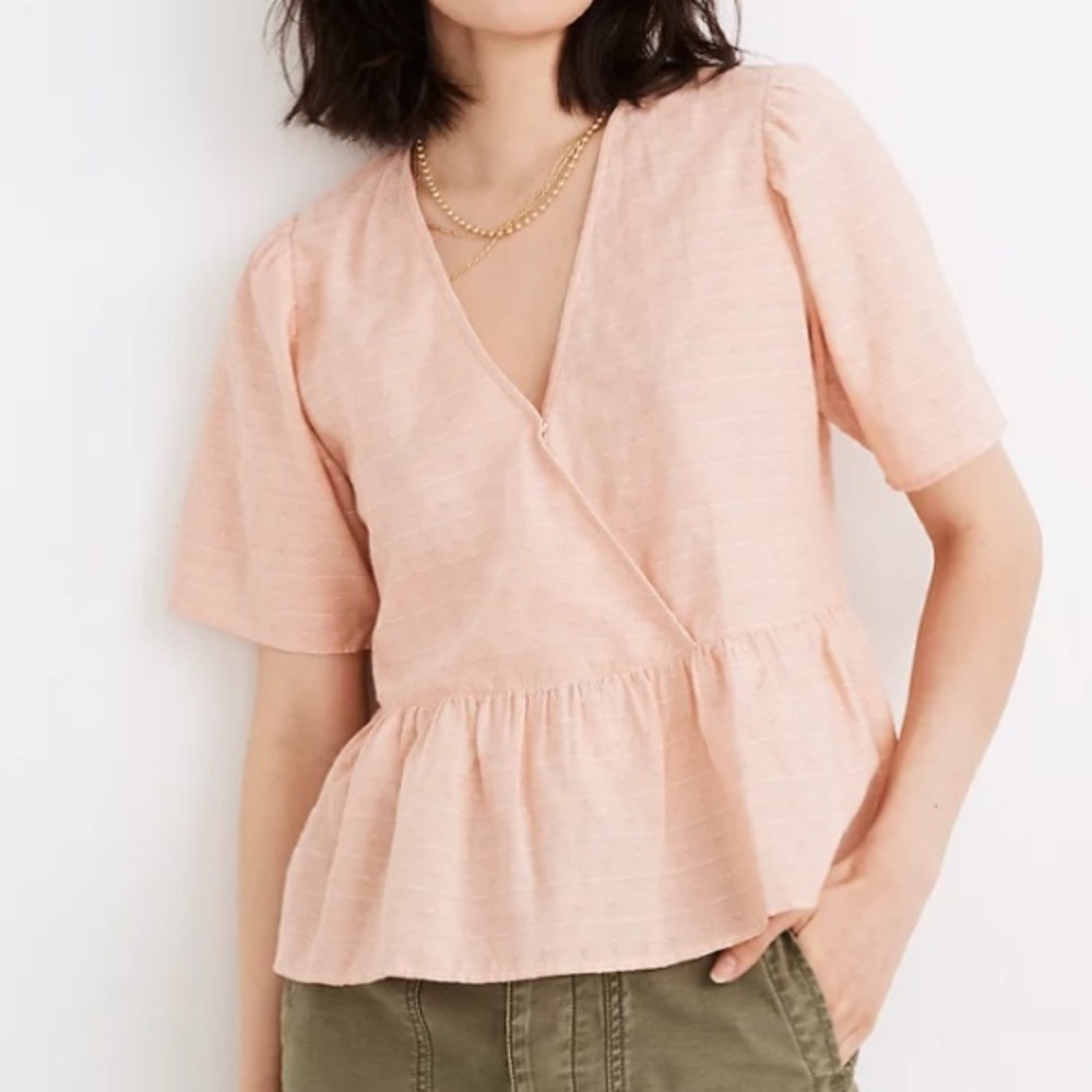 Madewell crossover peplum top pink